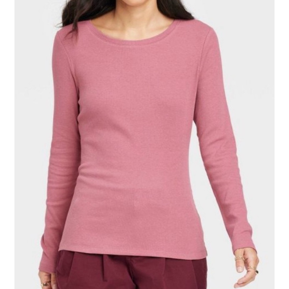 A New Day Pink Women’s Slim Fit Long Sleeve Ribbed top